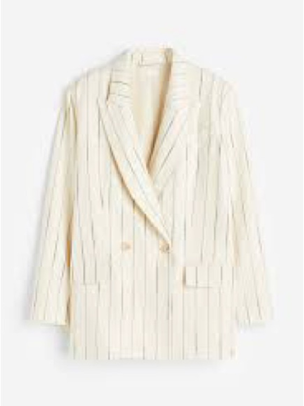 H&M Cream Pinstripe Double-Breasted Blazer- longer boyfriend style - lined